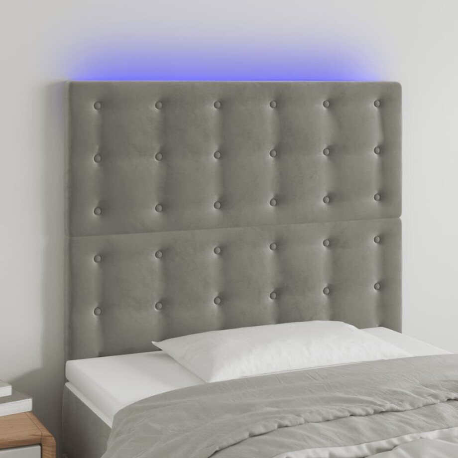 vidaXL Hoofdbord LED 90x5x118/128 cm fluweel lichtgrijs vidaXL Hoofdbord LED 90x5x118/128 cm fluweel lichtgrijs afbeelding 1