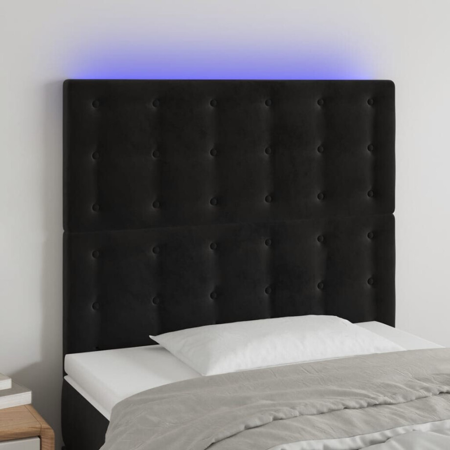 vidaXL Hoofdbord LED 90x5x118/128 cm fluweel zwart vidaXL Hoofdbord LED 90x5x118/128 cm fluweel zwart afbeelding 1