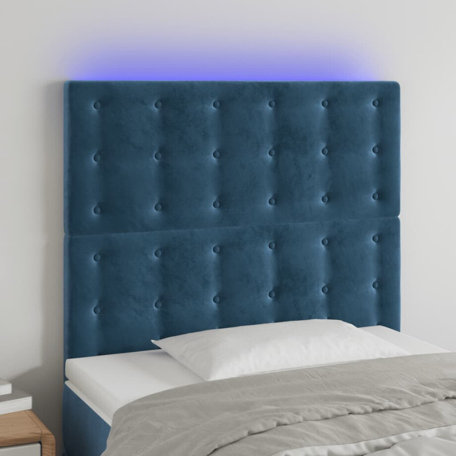 vidaXL Hoofdbord LED 90x5x118/128 cm fluweel donkerblauw afbeelding 1