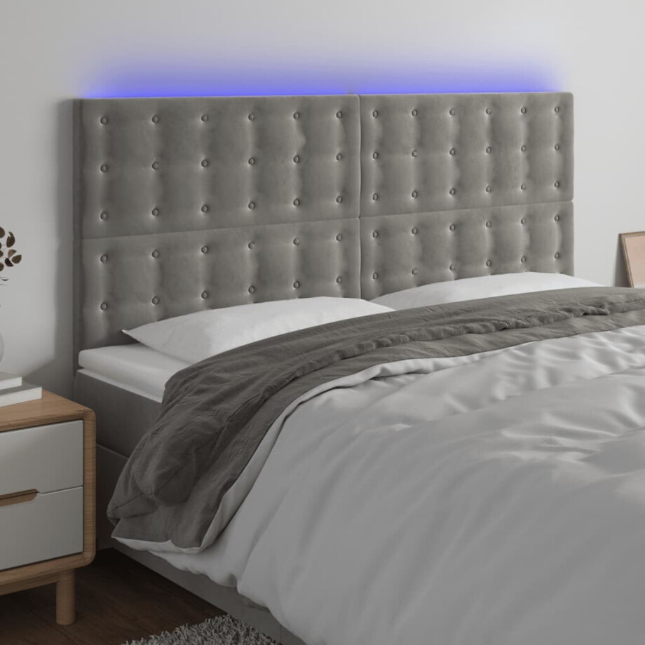 vidaXL Hoofdbord LED 180x5x118/128 cm fluweel lichtgrijs vidaXL Hoofdbord LED 180x5x118/128 cm fluweel lichtgrijs afbeelding 1