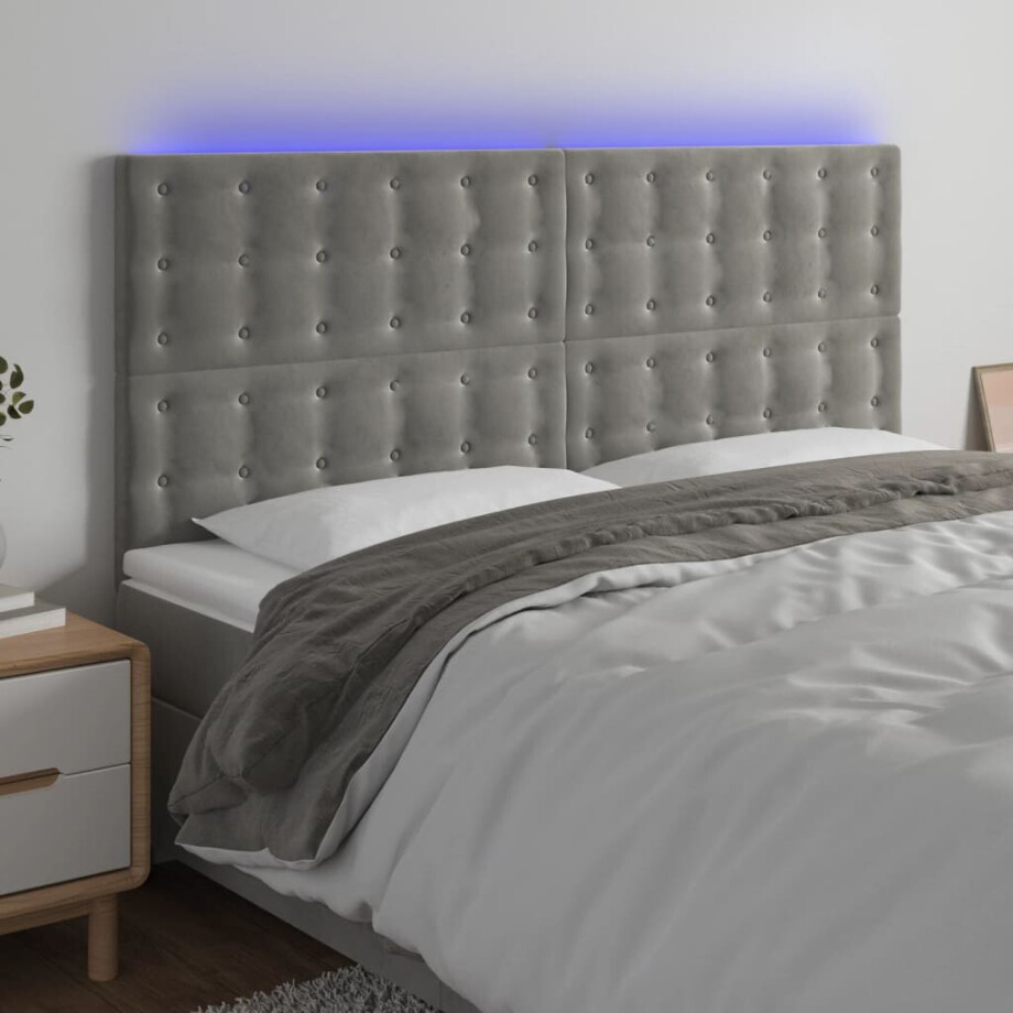 vidaXL Hoofdbord LED 200x5x118/128 cm fluweel lichtgrijs vidaXL Hoofdbord LED 200x5x118/128 cm fluweel lichtgrijs afbeelding 1