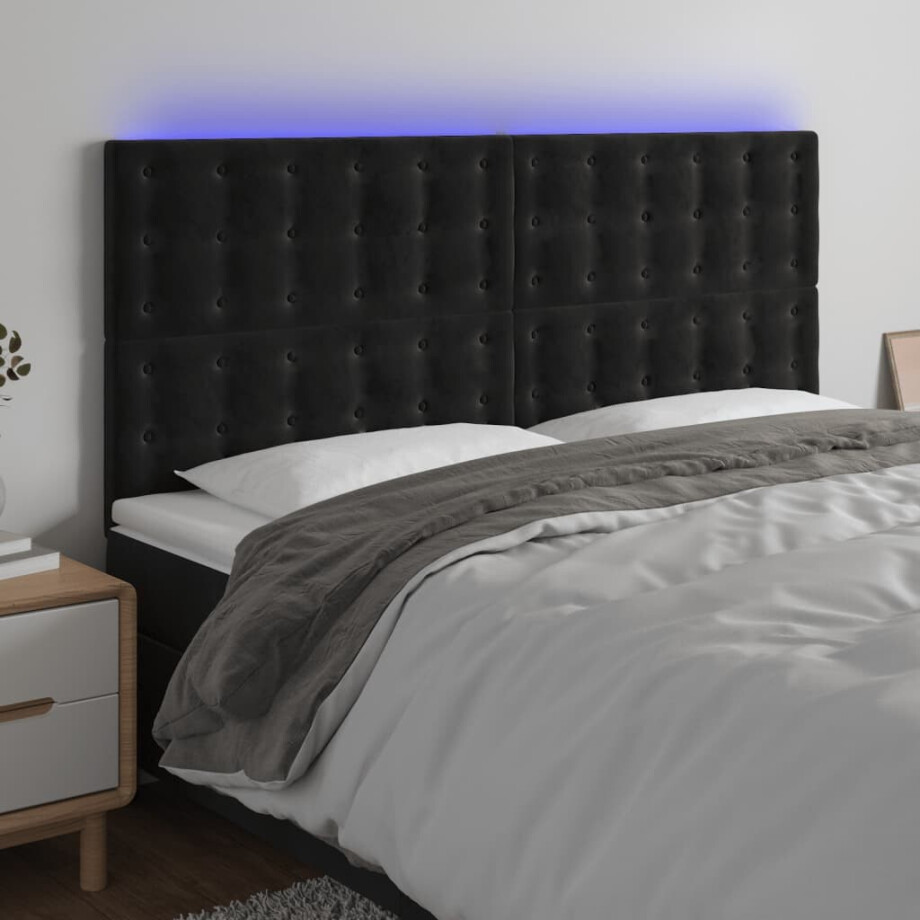 vidaXL Hoofdbord LED 200x5x118/128 cm fluweel zwart afbeelding 1