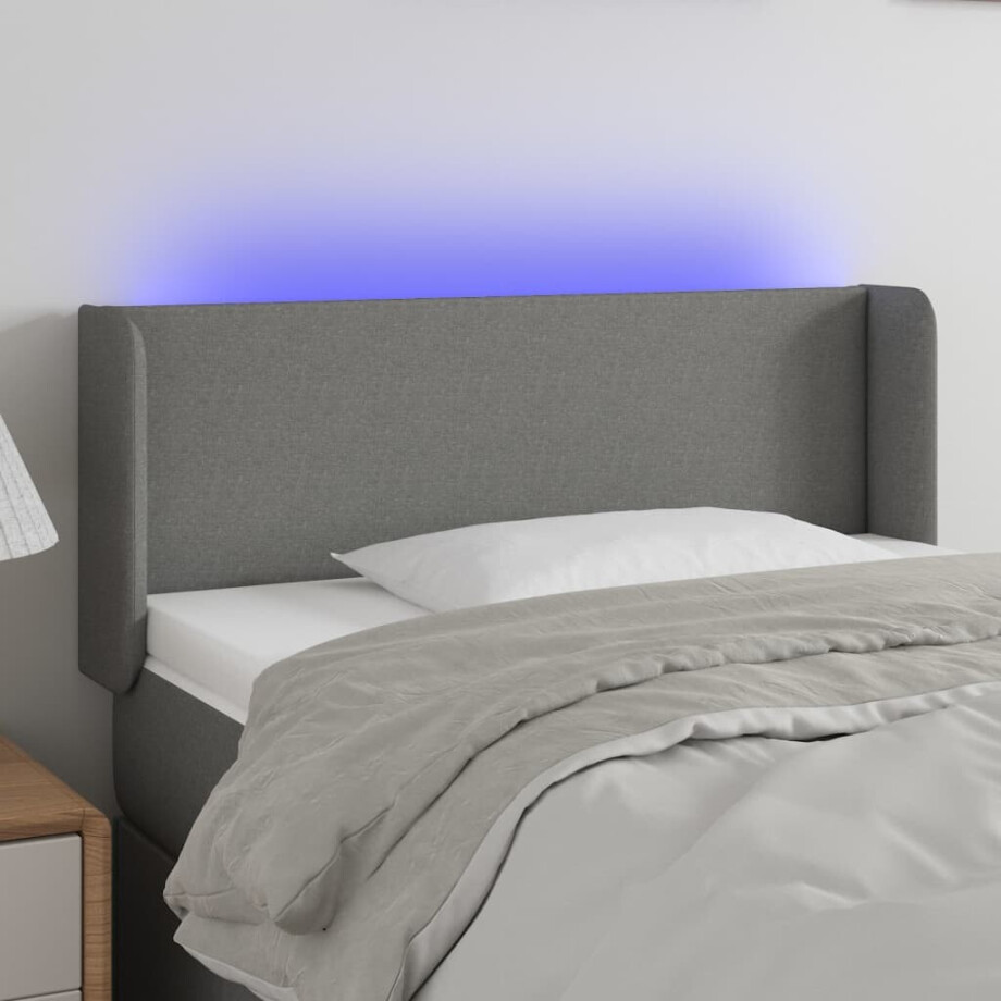 vidaXL Hoofdbord LED 103x16x78/88 cm stof donkergrijs vidaXL Hoofdbord LED 103x16x78/88 cm stof donkergrijs afbeelding 1