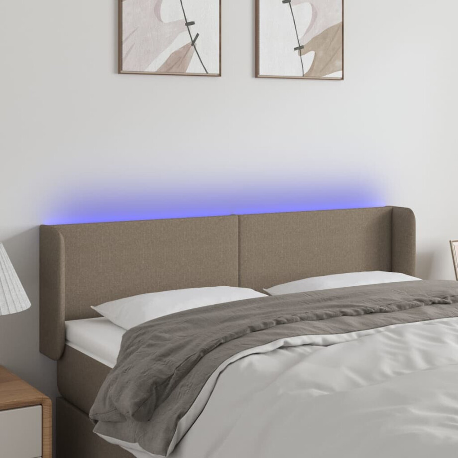 vidaXL Hoofdbord LED 147x16x78/88 cm stof taupe afbeelding 1