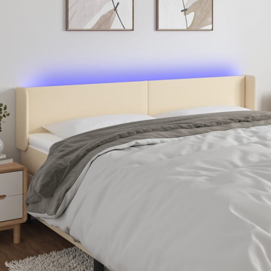 vidaXL Hoofdbord LED 203x16x78/88 cm stof crèmekleurig vidaXL Hoofdbord LED 203x16x78/88 cm stof crèmekleurig afbeelding 1