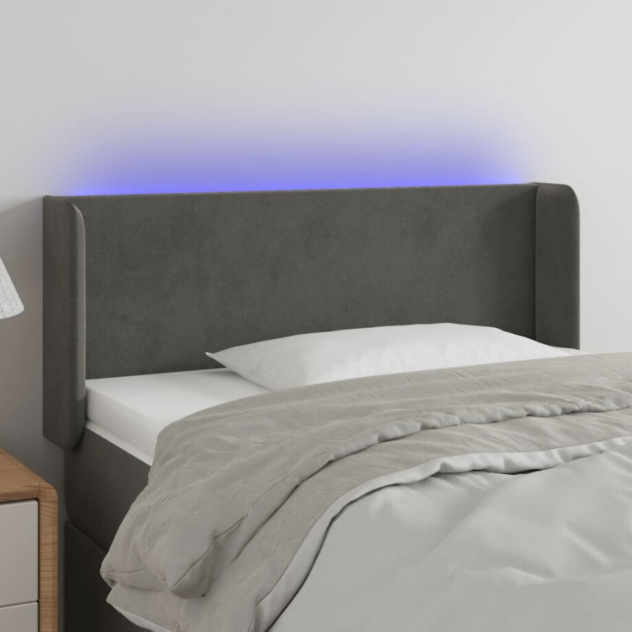 vidaXL Hoofdbord LED 93x16x78/88 cm fluweel donkergrijs vidaXL Hoofdbord LED 93x16x78/88 cm fluweel donkergrijs afbeelding 1