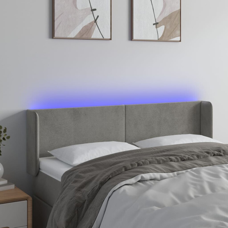 vidaXL Hoofdbord LED 147x16x78/88 cm fluweel lichtgrijs afbeelding 1