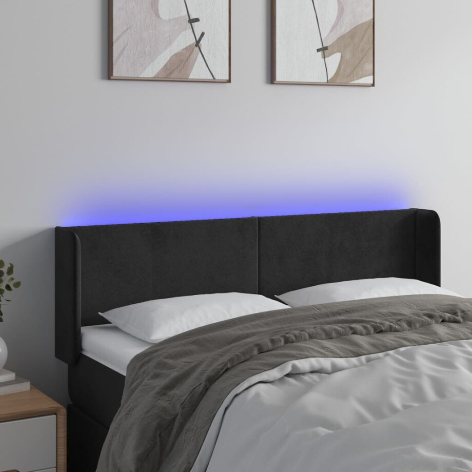 vidaXL Hoofdbord LED 147x16x78/88 cm fluweel zwart afbeelding 1