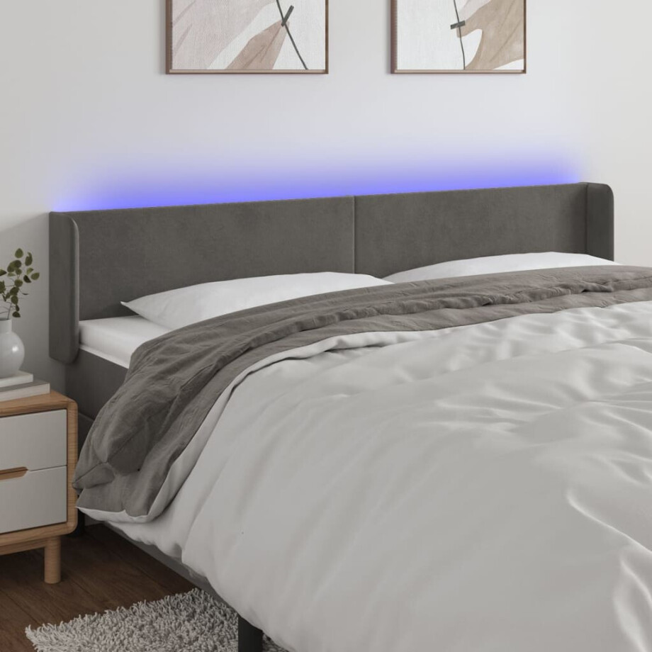 vidaXL Hoofdbord LED 163x16x78/88 cm fluweel donkergrijs vidaXL Hoofdbord LED 163x16x78/88 cm fluweel donkergrijs afbeelding 1