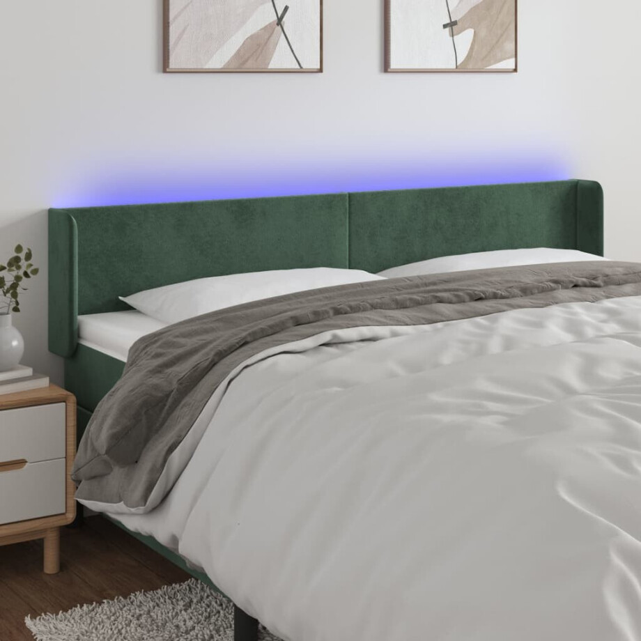 vidaXL Hoofdbord LED 203x16x78/88 cm fluweel donkergroen afbeelding 1