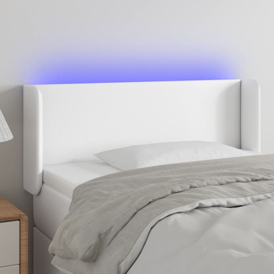 vidaXL Hoofdbord LED 103x16x78/88 cm kunstleer wit afbeelding 1