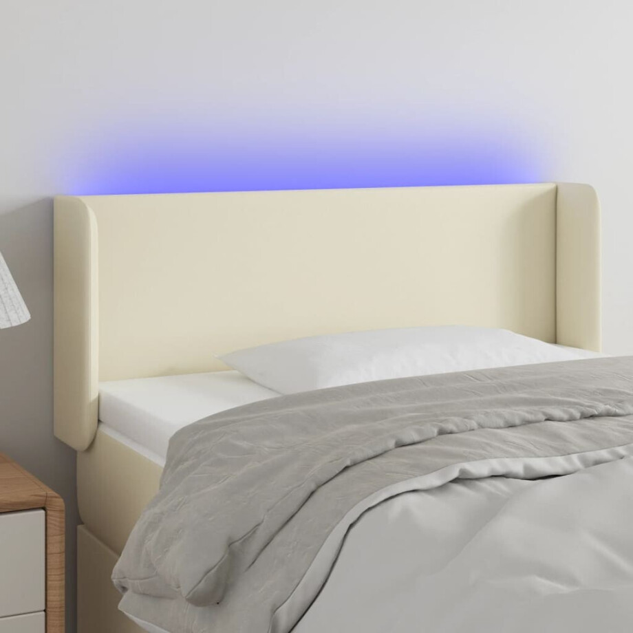 vidaXL Hoofdbord LED 103x16x78/88 cm kunstleer crèmekleurig afbeelding 1