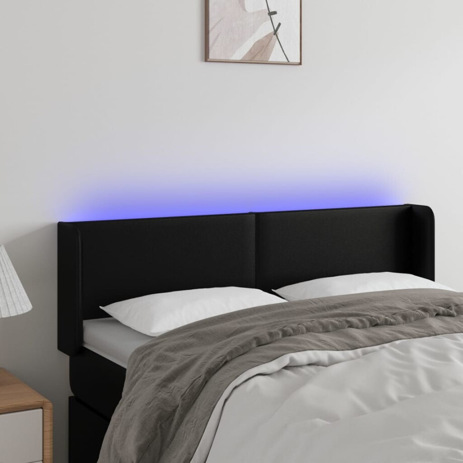 vidaXL Hoofdbord LED 147x16x78/88 cm kunstleer zwart afbeelding 1
