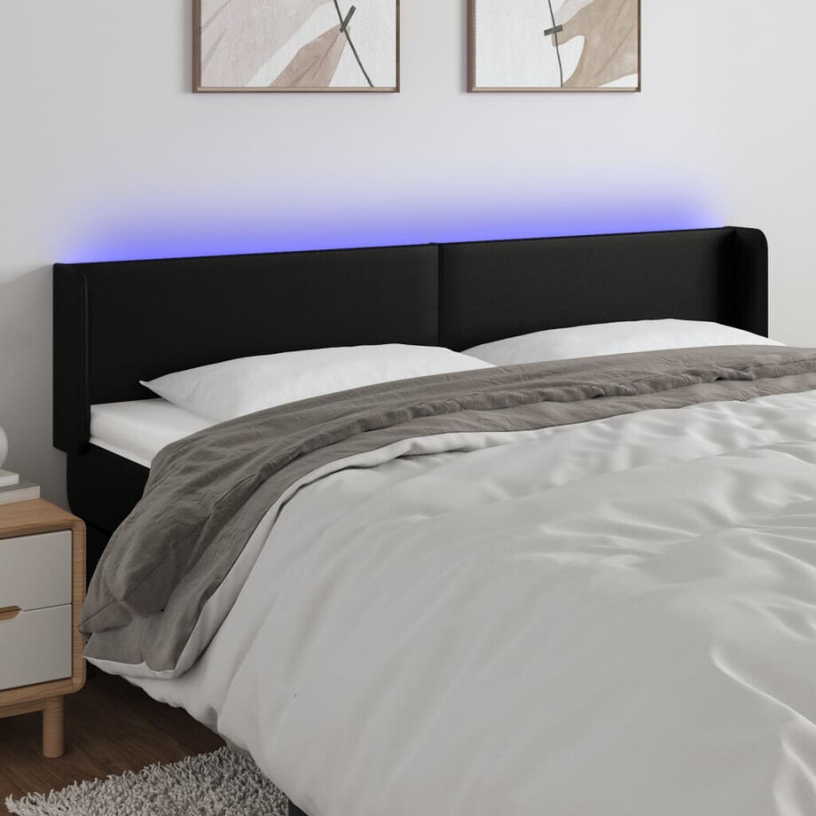 vidaXL Hoofdbord LED 183x16x78/88 cm kunstleer zwart afbeelding 1