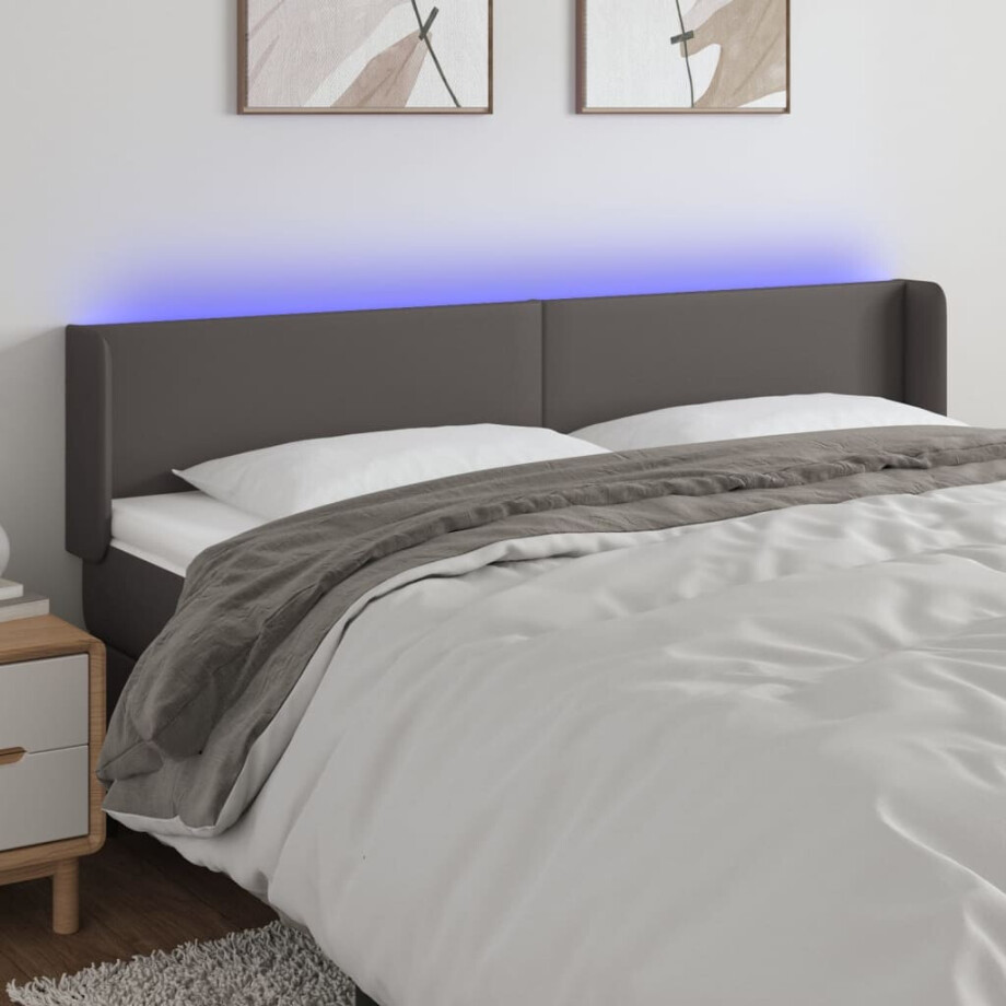 vidaXL Hoofdbord LED 203x16x78/88 cm kunstleer grijs afbeelding 1