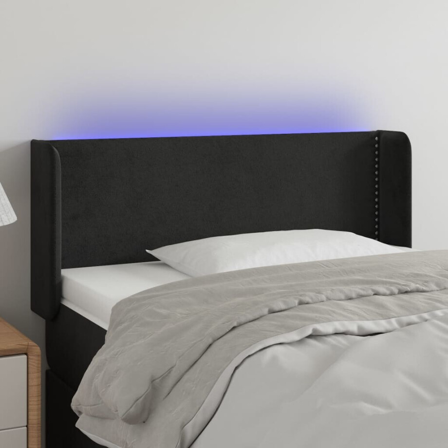 vidaXL Hoofdbord LED 93x16x78/88 cm fluweel zwart vidaXL Hoofdbord LED 93x16x78/88 cm fluweel zwart afbeelding 1