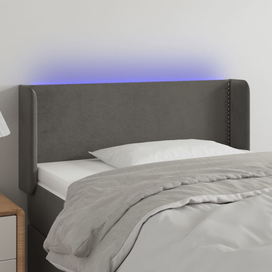 vidaXL Hoofdbord LED 103x16x78/88 cm fluweel donkergrijs vidaXL Hoofdbord LED 103x16x78/88 cm fluweel donkergrijs afbeelding 1