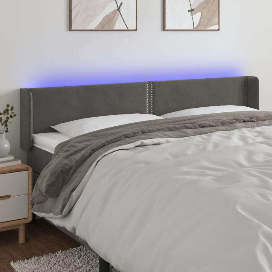 vidaXL Hoofdbord LED 163x16x78/88 cm fluweel donkergrijs vidaXL Hoofdbord LED 163x16x78/88 cm fluweel donkergrijs afbeelding 1