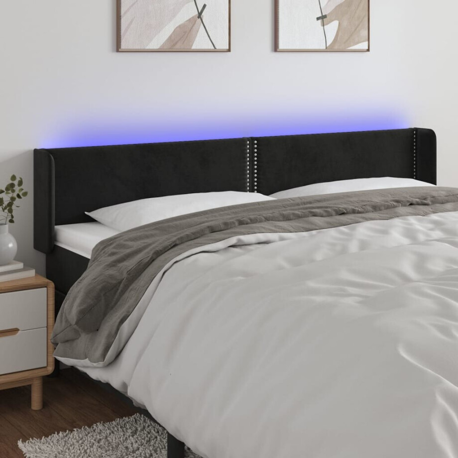 vidaXL Hoofdbord LED 183x16x78/88 cm fluweel zwart afbeelding 1