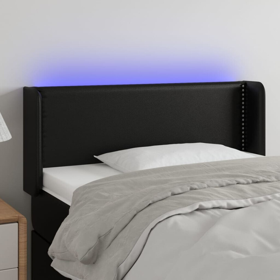 vidaXL Hoofdbord LED 93x16x78/88 cm kunstleer zwart afbeelding 1
