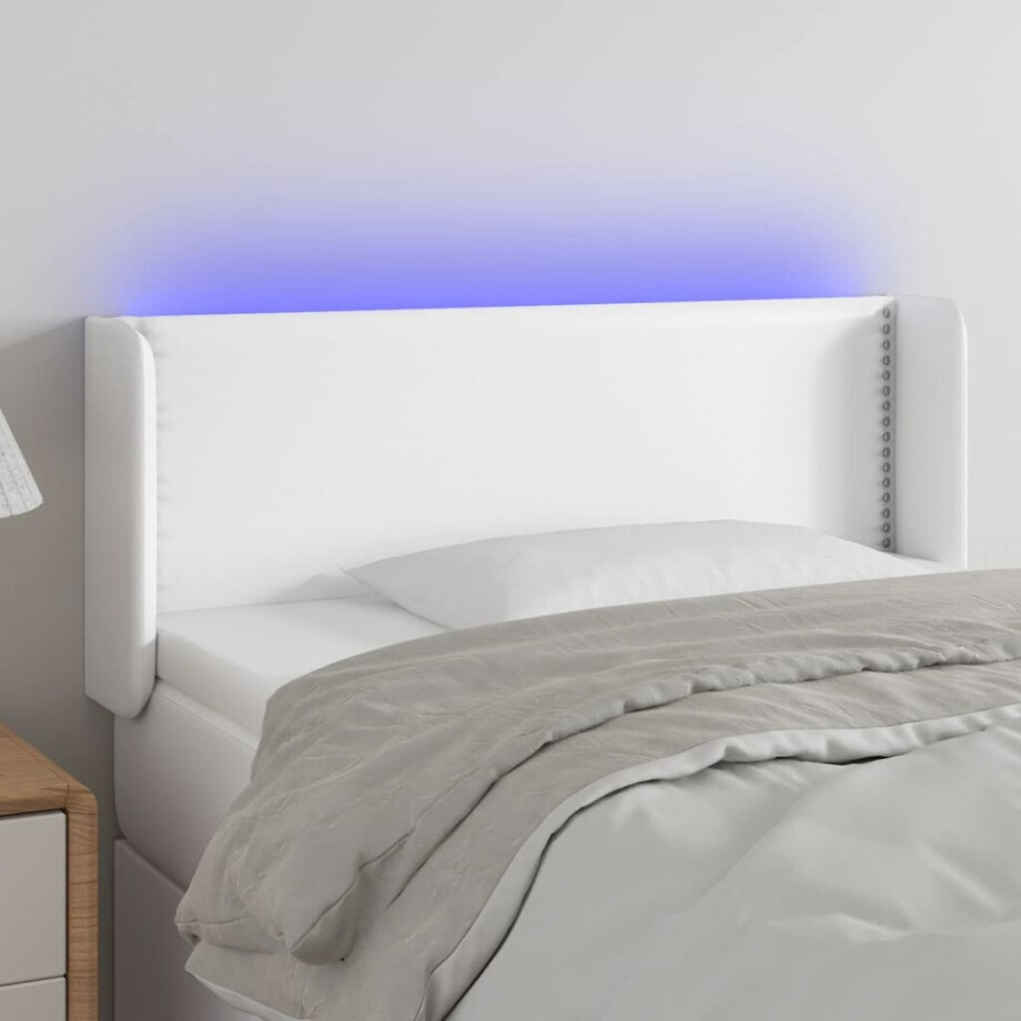 vidaXL Hoofdbord LED 103x16x78/88 cm kunstleer wit afbeelding 1