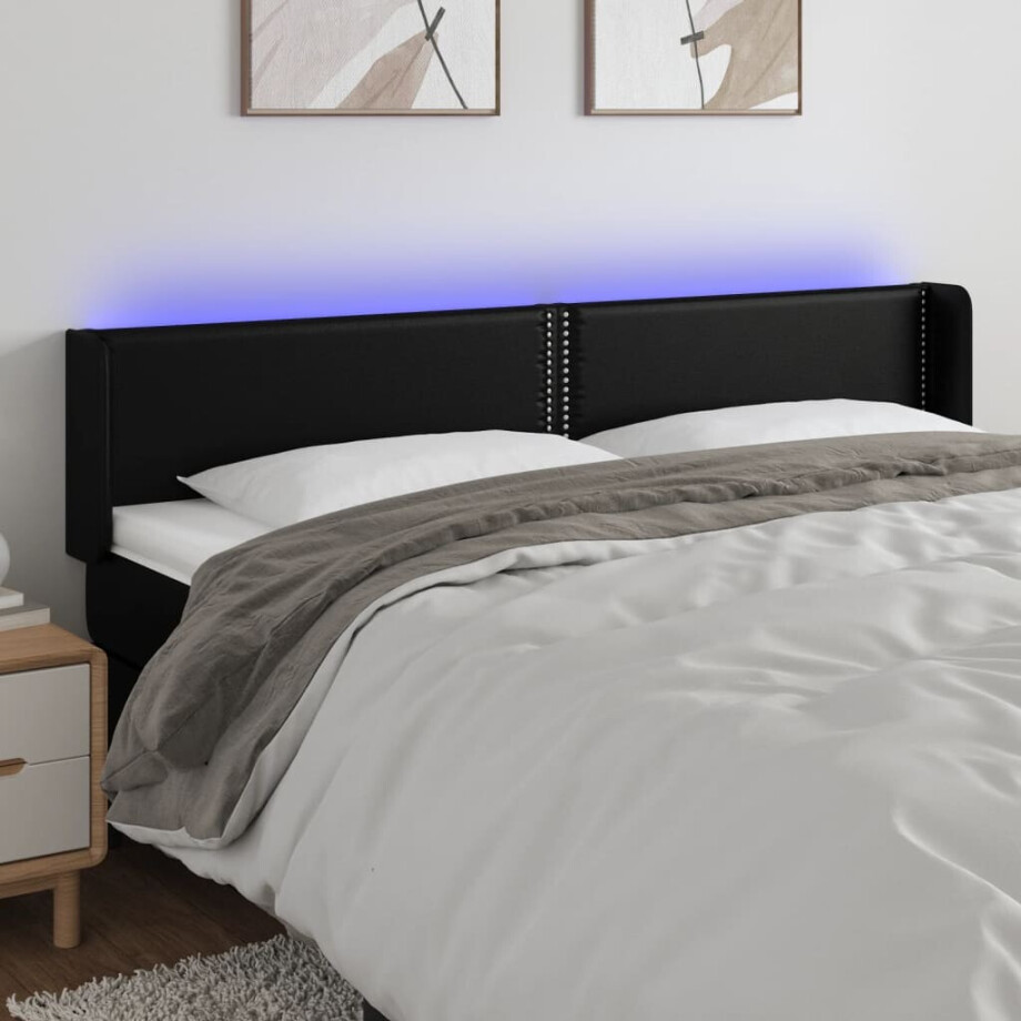 vidaXL Hoofdbord LED 183x16x78/88 cm kunstleer zwart vidaXL Hoofdbord LED 183x16x78/88 cm kunstleer zwart afbeelding 1