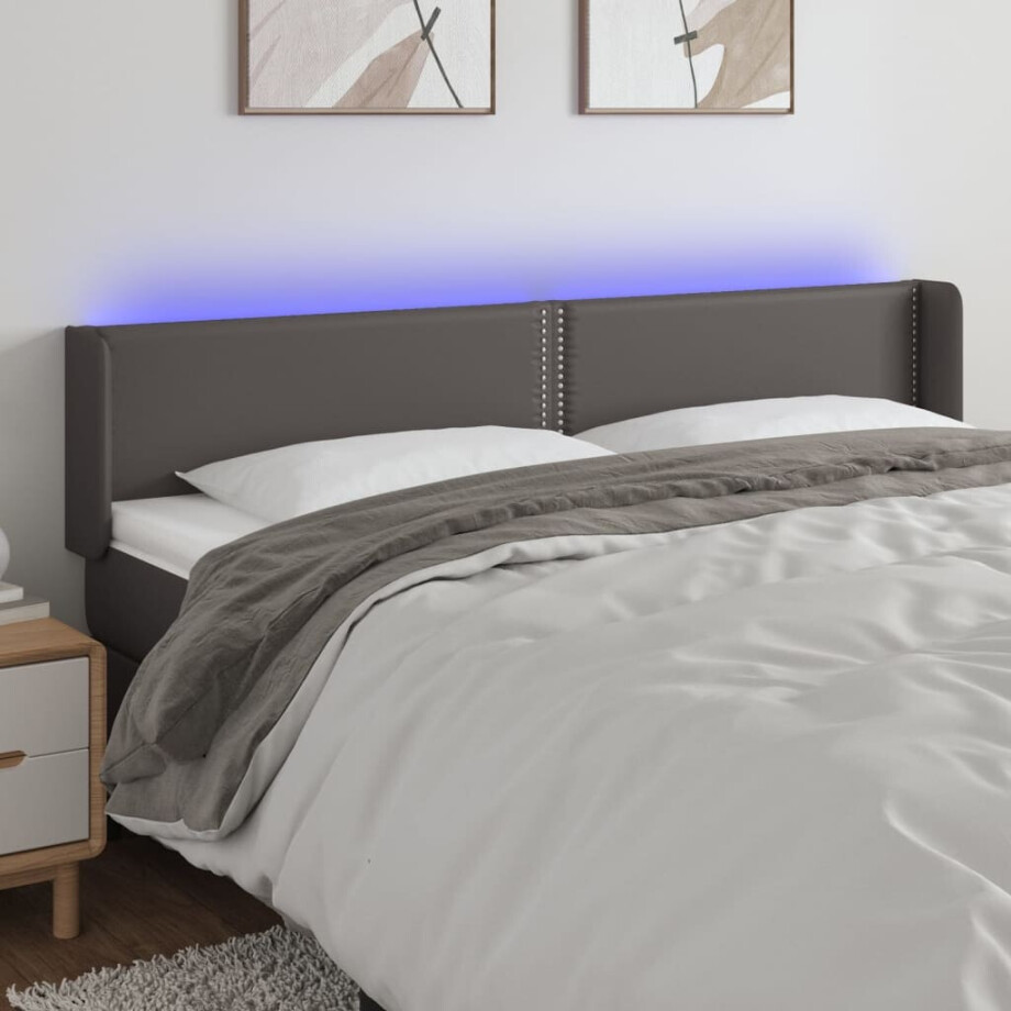 vidaXL Hoofdbord LED 203x16x78/88 cm kunstleer grijs afbeelding 1