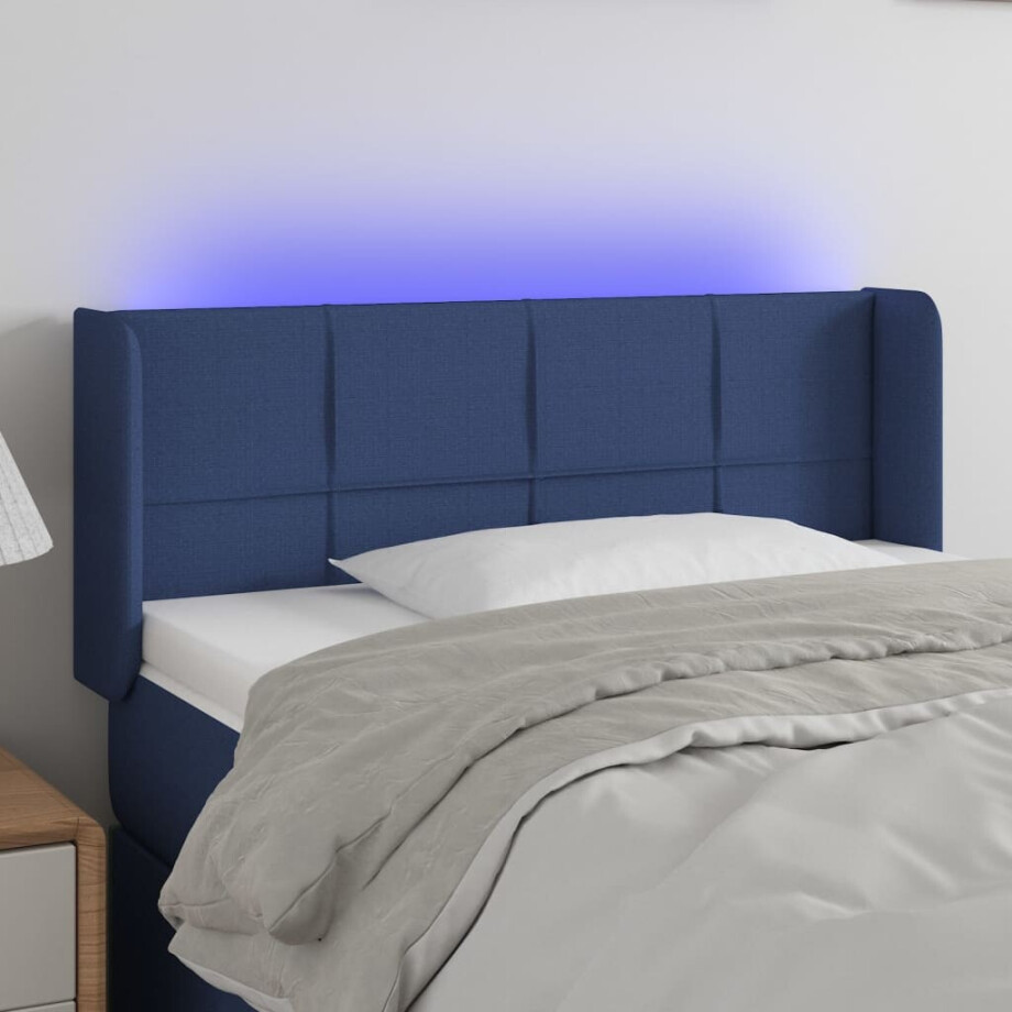 vidaXL Hoofdbord LED 83x16x78/88 cm stof blauw afbeelding 1