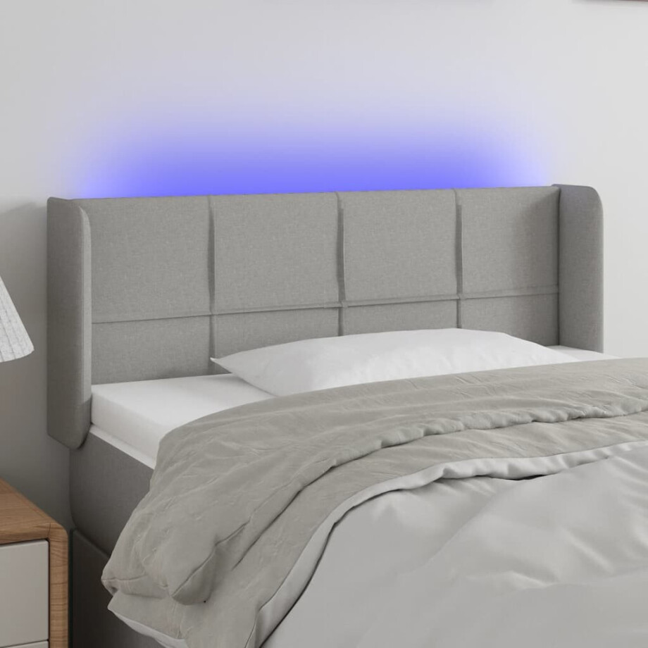 vidaXL Hoofdbord LED 103x16x78/88 cm stof lichtgrijs vidaXL Hoofdbord LED 103x16x78/88 cm stof lichtgrijs afbeelding 1