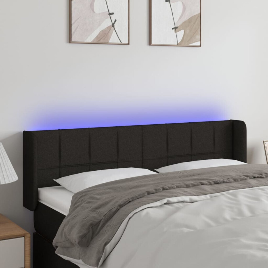 vidaXL Hoofdbord LED 147x16x78/88 cm stof zwart afbeelding 1
