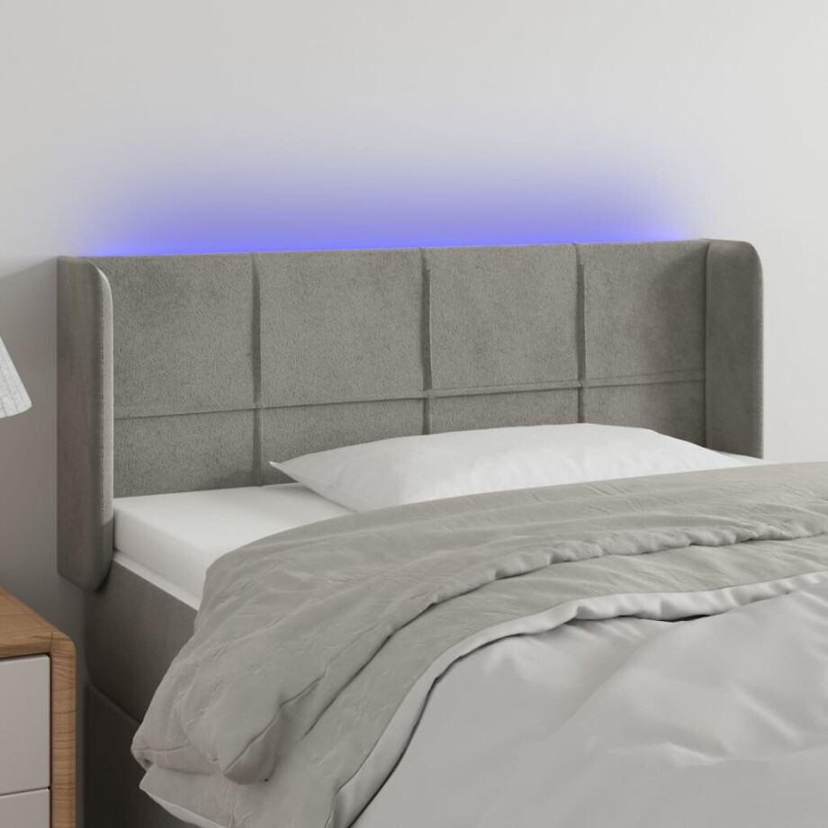 vidaXL Hoofdbord LED 83x16x78/88 cm fluweel lichtgrijs afbeelding 1