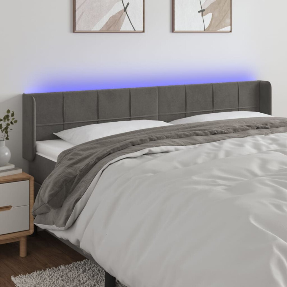vidaXL Hoofdbord LED 163x16x78/88 cm fluweel donkergrijs vidaXL Hoofdbord LED 163x16x78/88 cm fluweel donkergrijs afbeelding 1