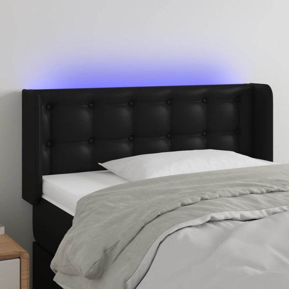 vidaXL Hoofdbord LED 93x16x78/88 cm kunstleer zwart afbeelding 1