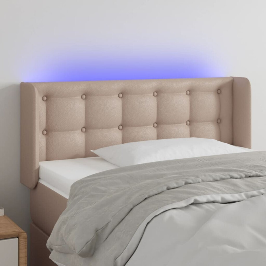 vidaXL Hoofdbord LED 103x16x78/88 cm kunstleer cappuccinokleurig afbeelding 1
