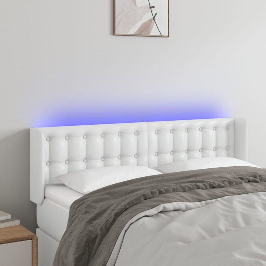 vidaXL Hoofdbord LED 147x16x78/88 cm kunstleer wit afbeelding 1