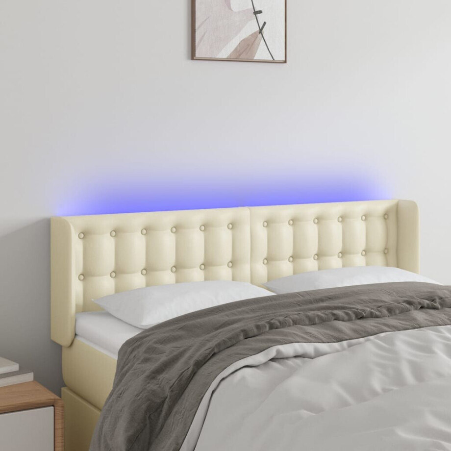 vidaXL Hoofdbord LED 147x16x78/88 cm kunstleer crèmekleurig vidaXL Hoofdbord LED 147x16x78/88 cm kunstleer crèmekleurig afbeelding 1
