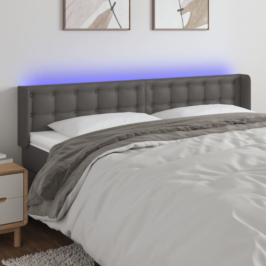 vidaXL Hoofdbord LED 203x16x78/88 cm kunstleer grijs afbeelding 1