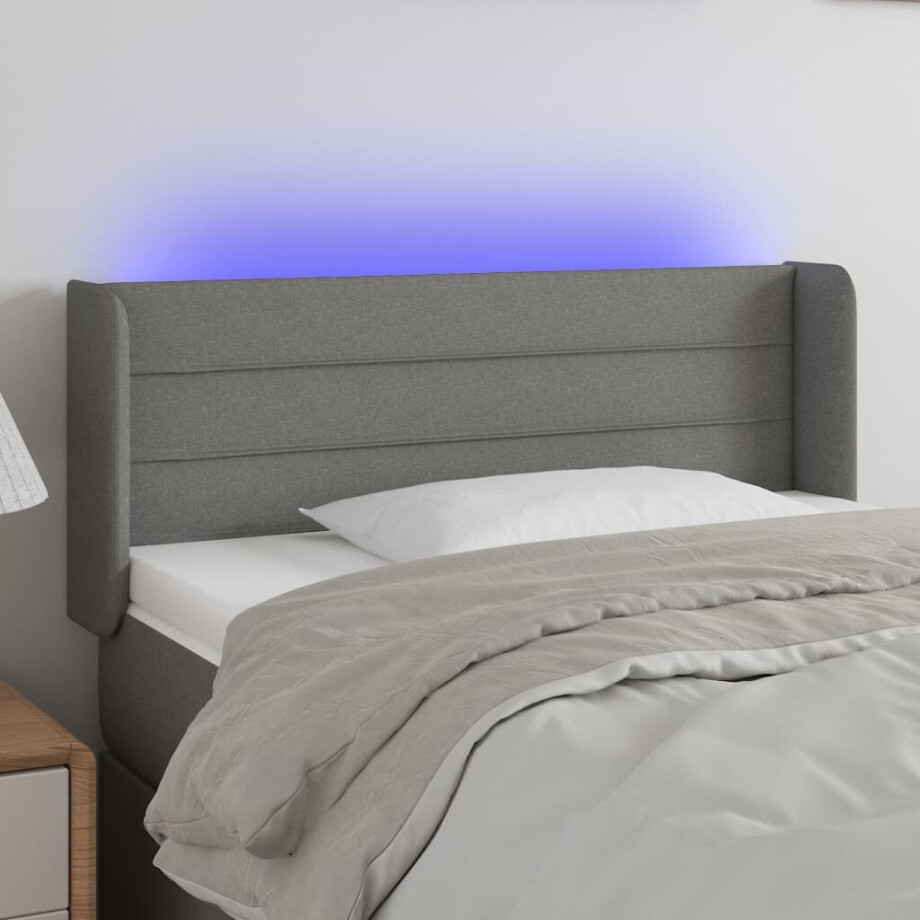 vidaXL Hoofdbord LED 103x16x78/88 cm stof donkergrijs vidaXL Hoofdbord LED 103x16x78/88 cm stof donkergrijs afbeelding 1