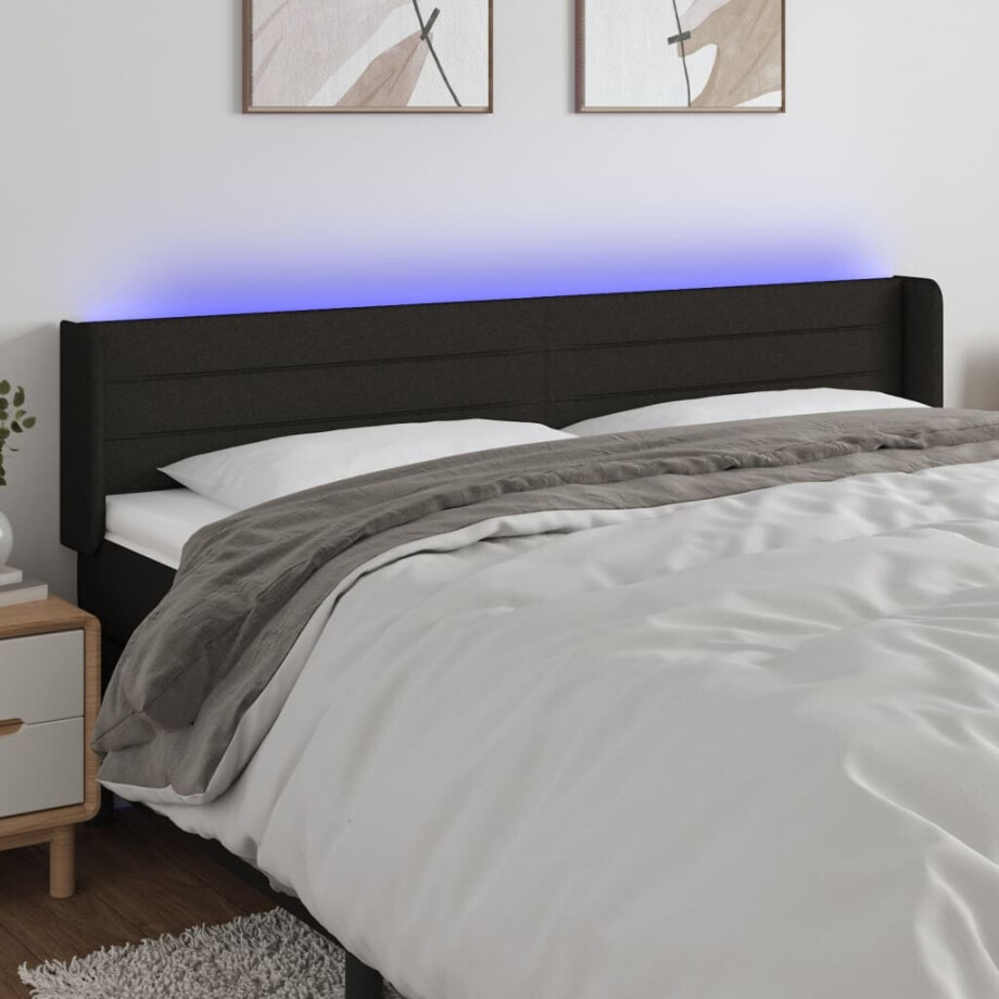 vidaXL Hoofdbord LED 163x16x78/88 cm stof zwart afbeelding 1
