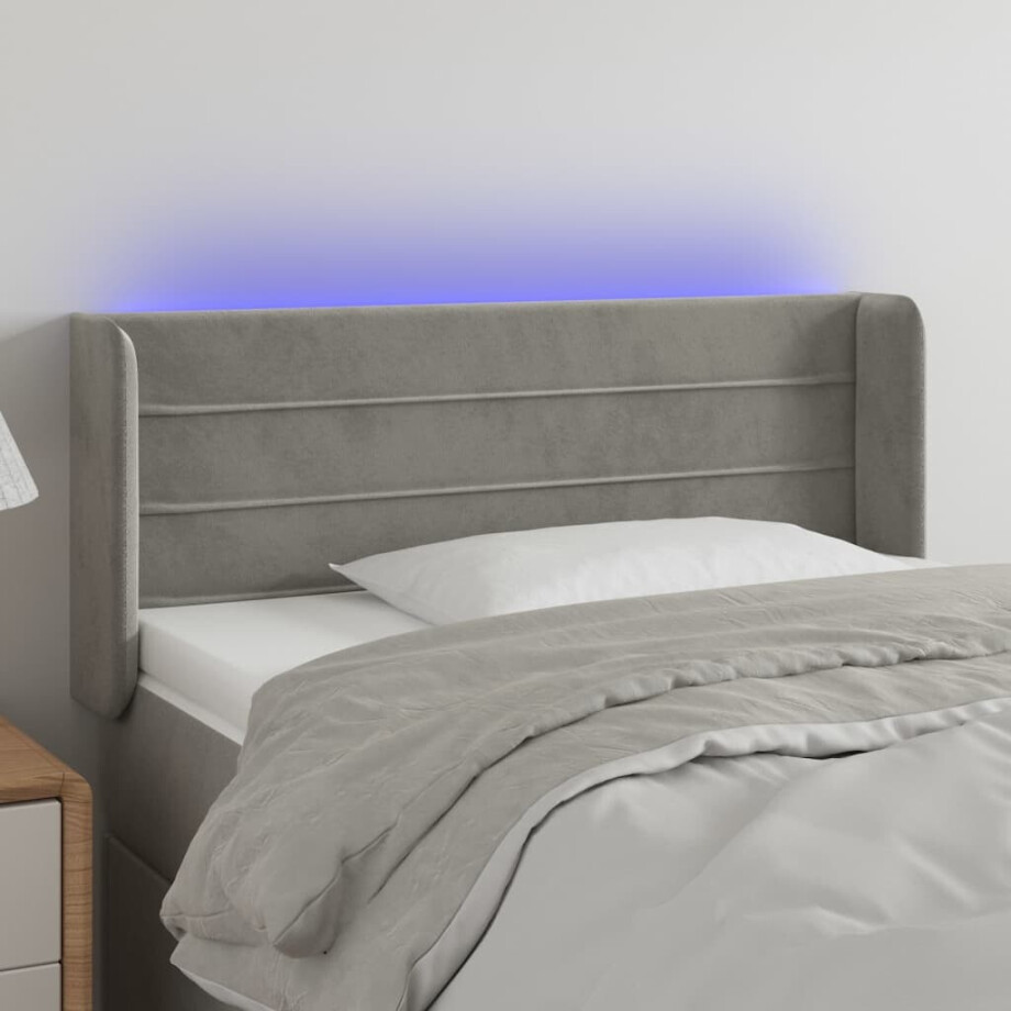 vidaXL Hoofdbord LED 83x16x78/88 cm fluweel lichtgrijs afbeelding 1