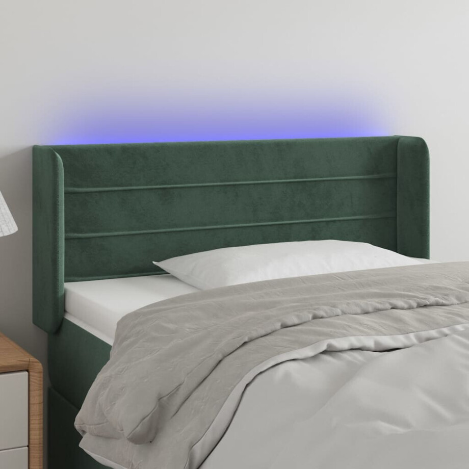 vidaXL Hoofdbord LED 83x16x78/88 cm fluweel donkergroen afbeelding 1