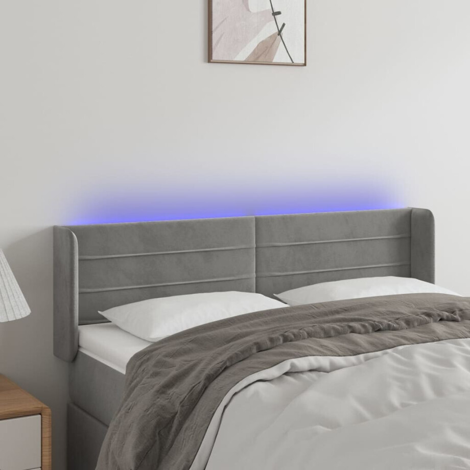 vidaXL Hoofdbord LED 147x16x78/88 cm fluweel lichtgrijs afbeelding 1