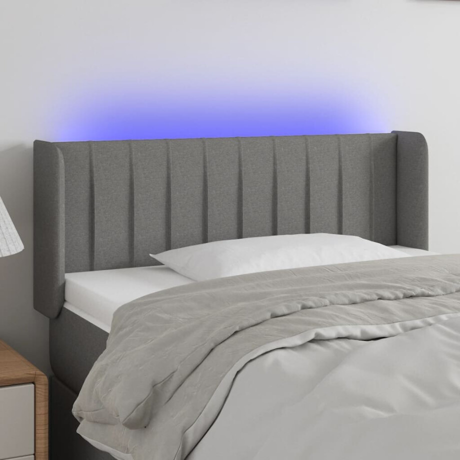 vidaXL Hoofdbord LED 103x16x78/88 cm stof donkergrijs vidaXL Hoofdbord LED 103x16x78/88 cm stof donkergrijs afbeelding 1