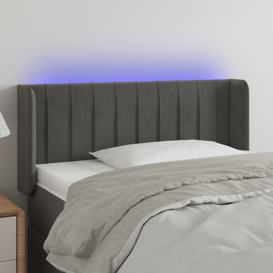 vidaXL Hoofdbord LED 83x16x78/88 cm fluweel donkergrijs afbeelding 1