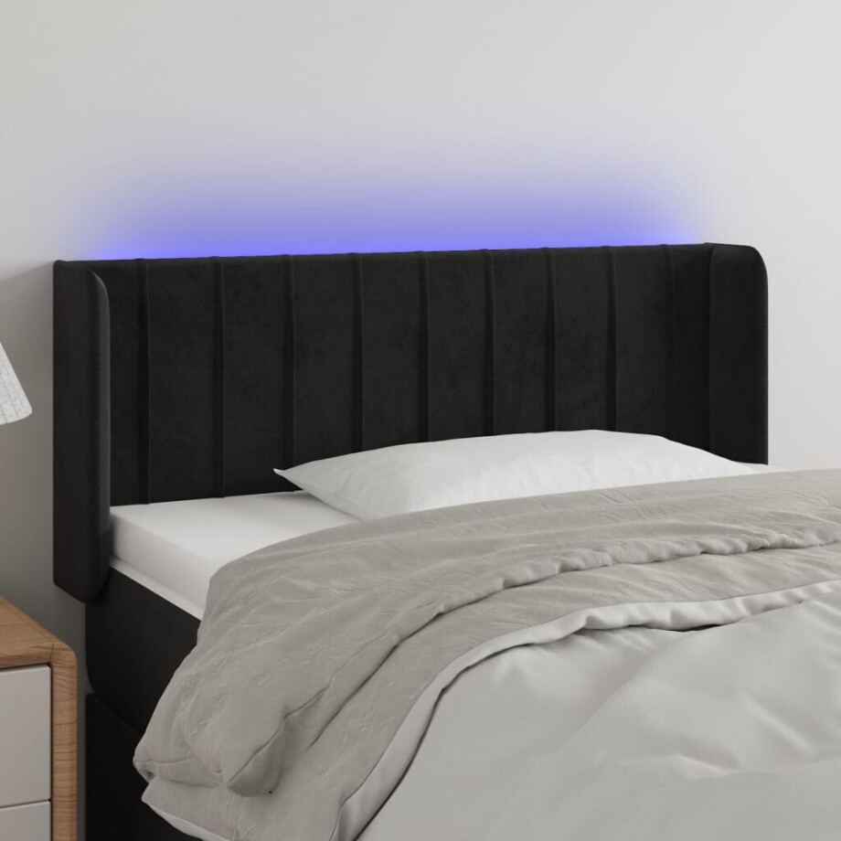 vidaXL Hoofdbord LED 103x16x78/88 cm fluweel zwart afbeelding 1