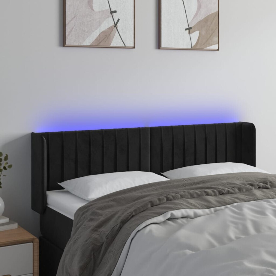 vidaXL Hoofdbord LED 147x16x78/88 cm fluweel zwart afbeelding 1