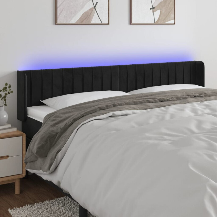 vidaXL Hoofdbord LED 203x16x78/88 cm fluweel zwart vidaXL Hoofdbord LED 203x16x78/88 cm fluweel zwart afbeelding 1