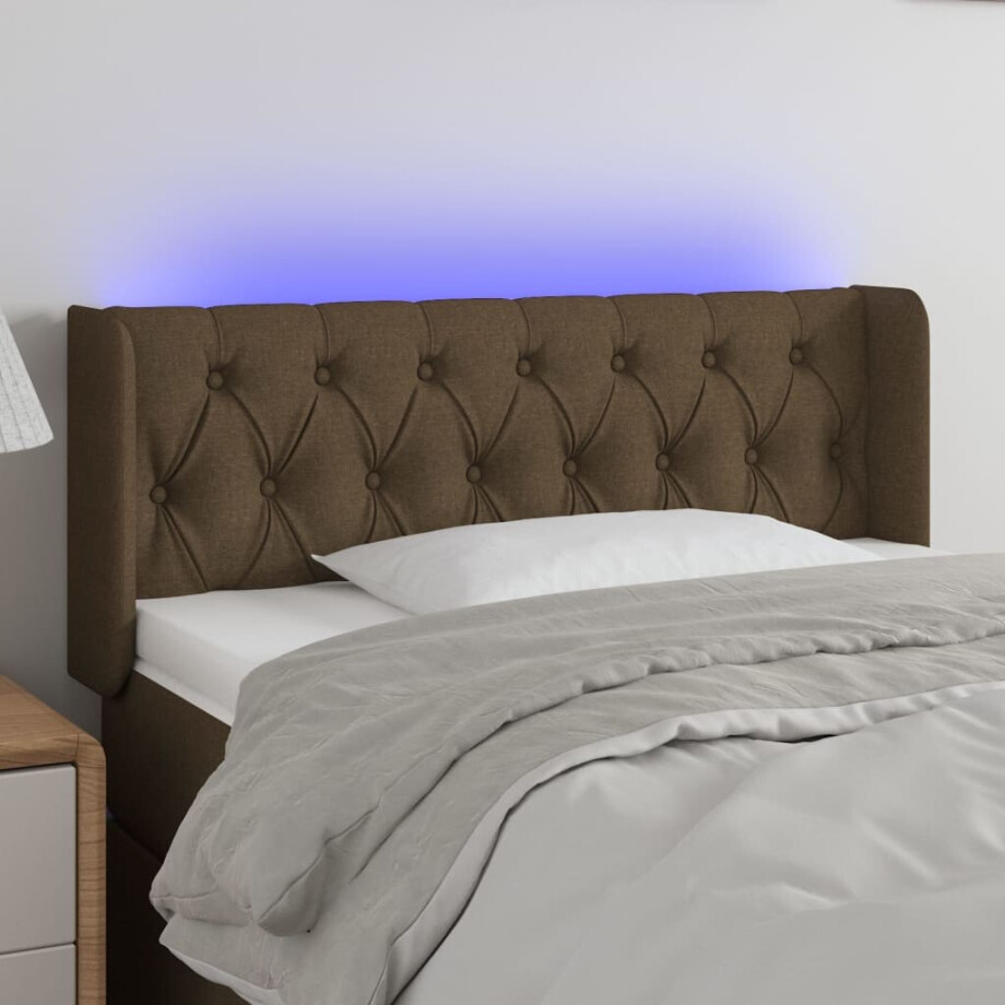 vidaXL Hoofdbord LED 93x16x78/88 cm stof donkerbruin afbeelding 1