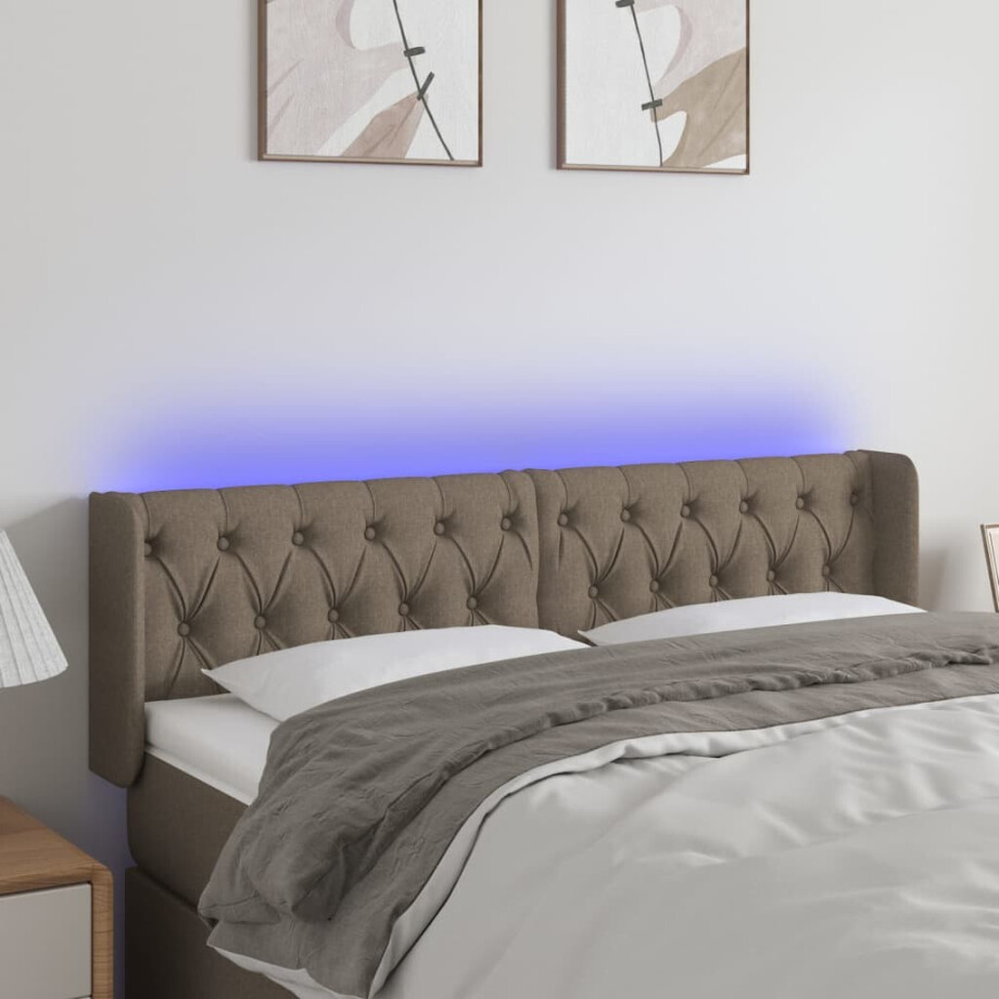vidaXL Hoofdbord LED 163x16x78/88 cm stof taupe afbeelding 1