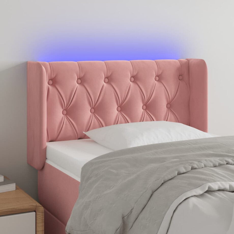 vidaXL Hoofdbord LED 83x16x78/88 cm fluweel roze afbeelding 1